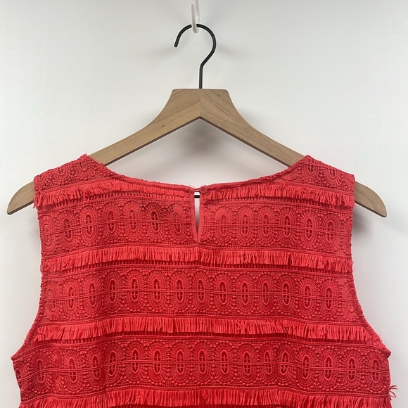 Talbots Crochet Striped Fringe Knit Sleeveless Blouse Boho Coral Red 6 - Picture 5 of 8